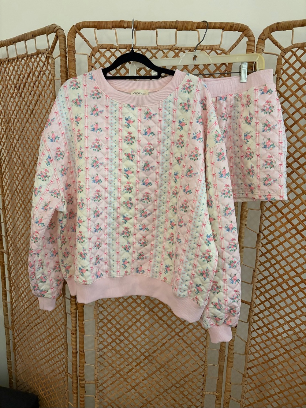 NWOT Rareraw Floral Quilted Pink Women's Crewneck and Shorts Set